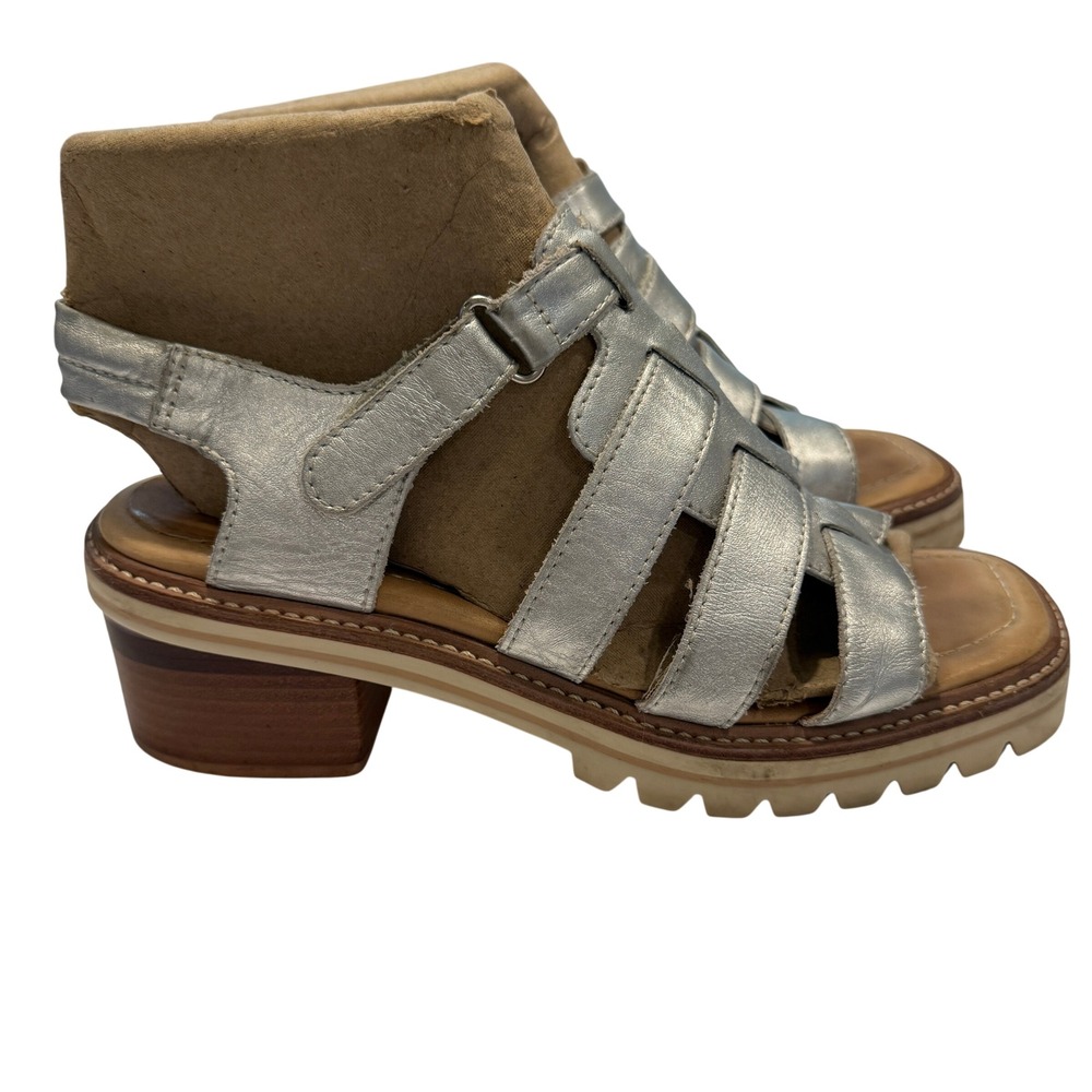 Bernardo Silver Leather Block Heel Lug Sole Gladiator Sandals Womens 9.5 M